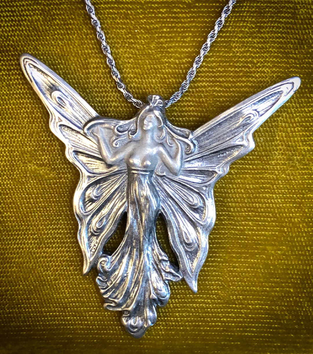 925 Sterling Silver Art Nouveau "Beauty Butterfly" Fairy Brooch/Pendant